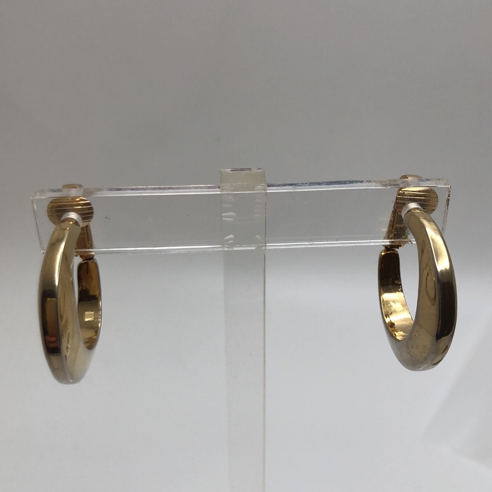 BERGERE Vintage Gold Tone Hoop Earrings, Signed Bergere Clip On Earrings 23mm - Picture 6 of 9